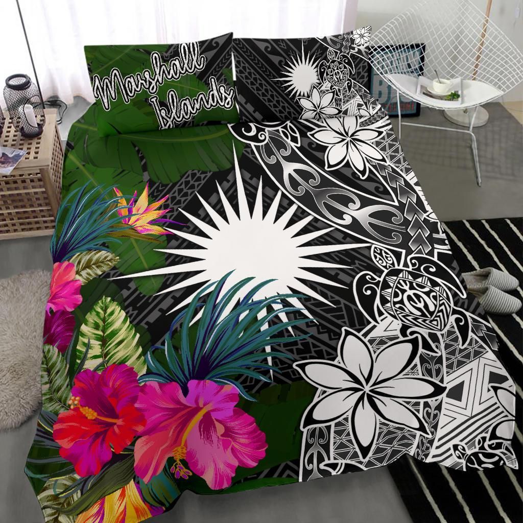 Marshall Islands Bedding Set - Turtle Plumeria Banana Leaf
