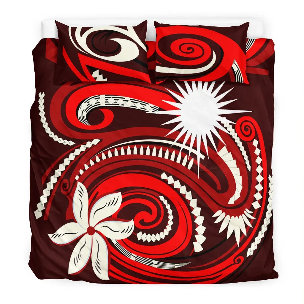 Marshall Islands Bedding Set - Vortex Style Red Color