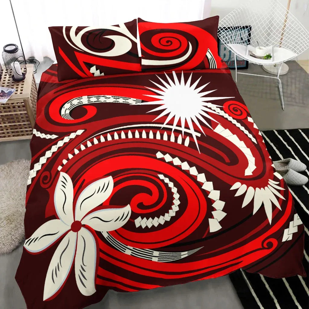 Marshall Islands Bedding Set - Vortex Style Red Color