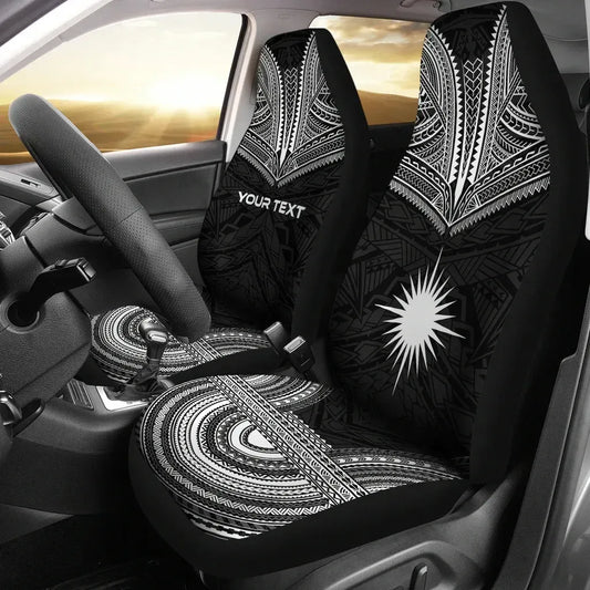 Marshall Islands Custom Personalised Car Seat Cover - Marshall Islands Flag Polynesian Chief Tattoo Black Version