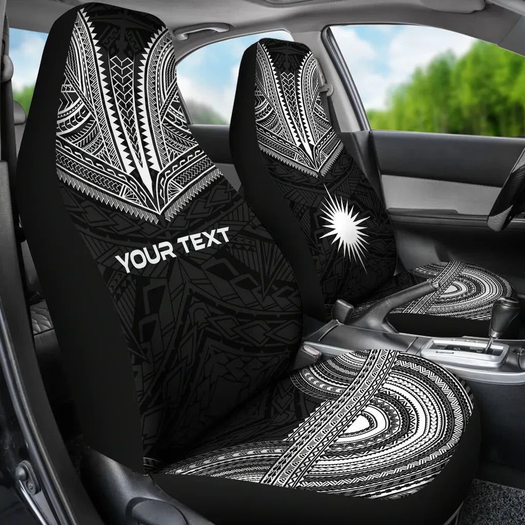 Marshall Islands Custom Personalised Car Seat Cover - Marshall Islands Flag Polynesian Chief Tattoo Black Version