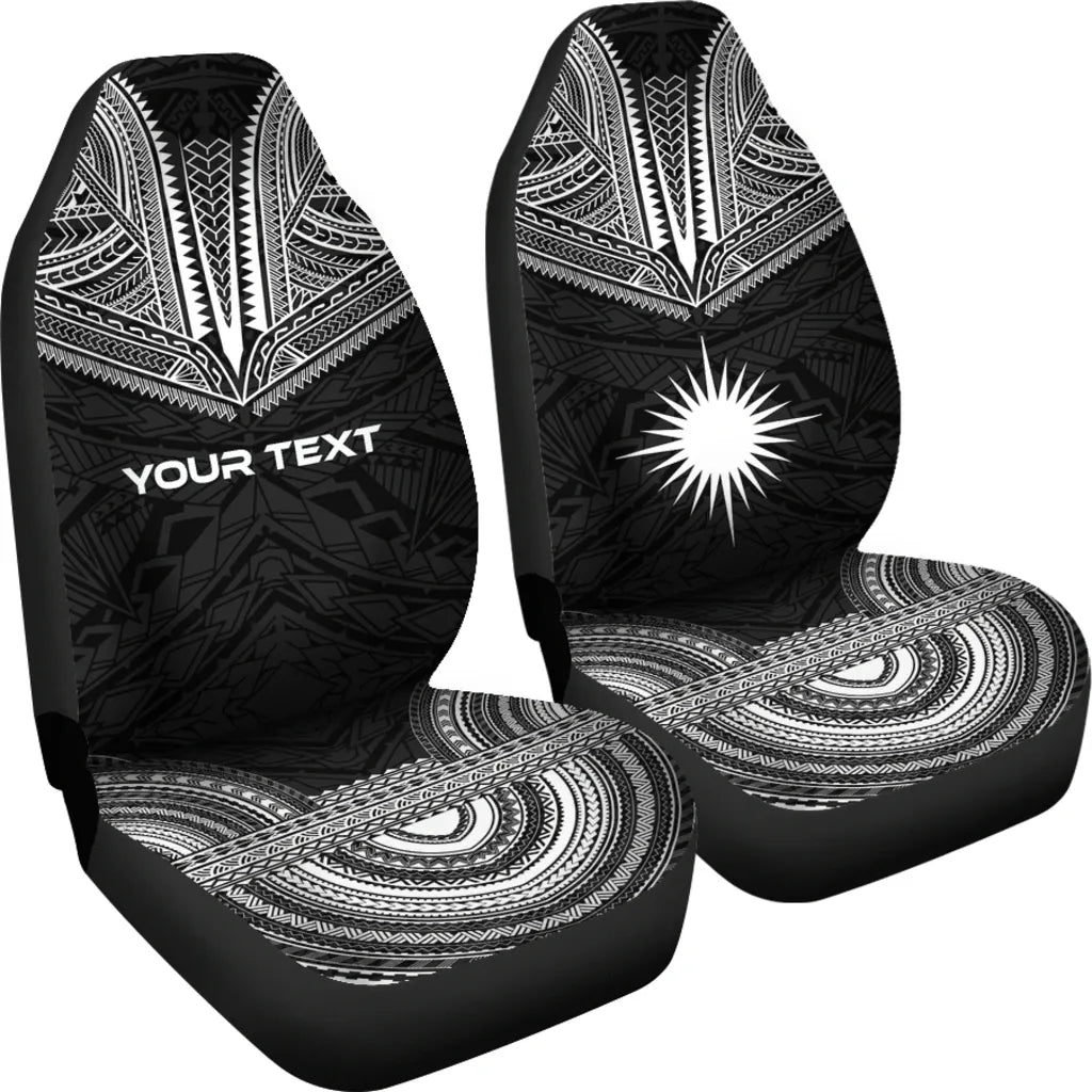 Marshall Islands Custom Personalised Car Seat Cover - Marshall Islands Flag Polynesian Chief Tattoo Black Version