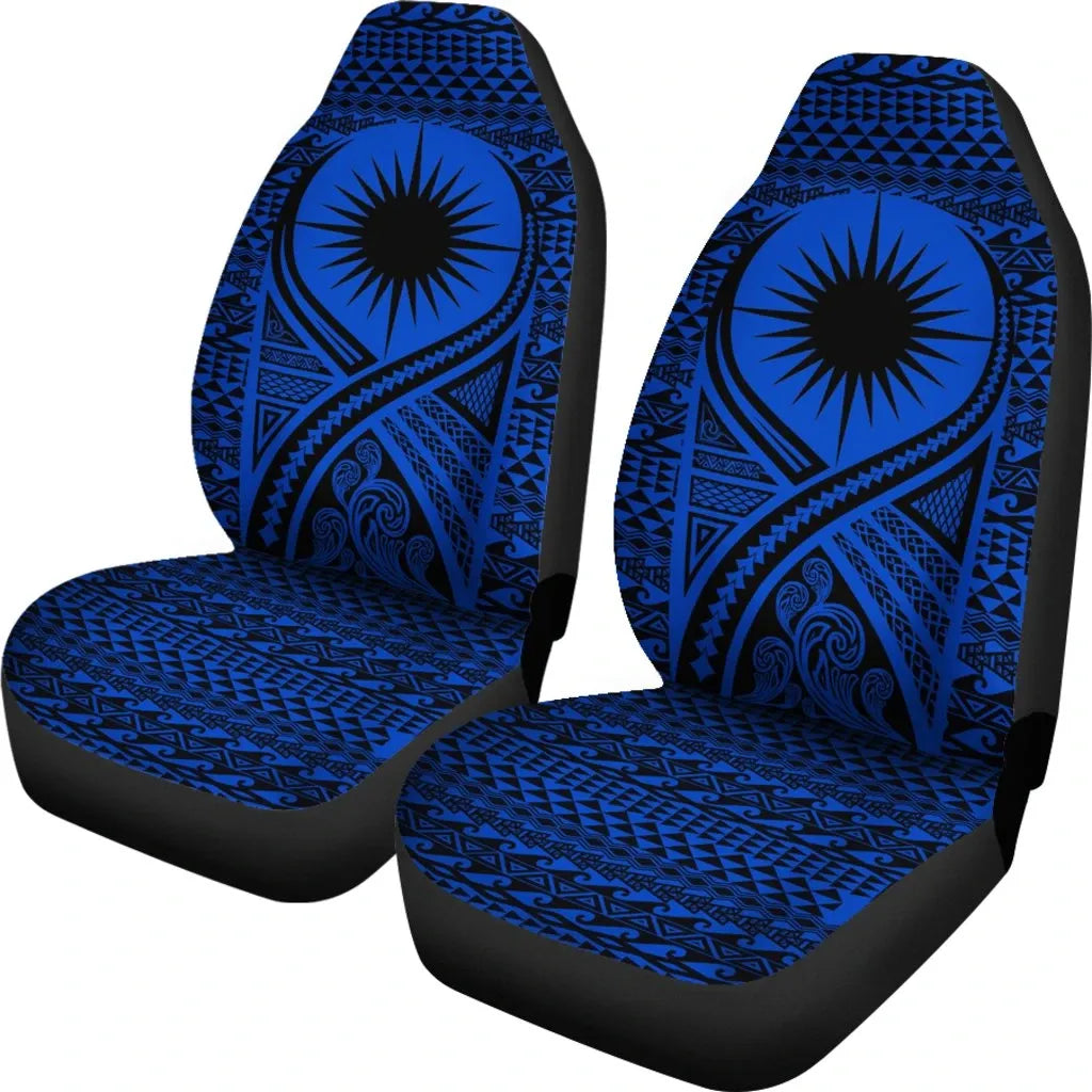 Marshall Islands Car Seat Cover - Marshall Islands Flag Polynesian Tattoo Blue