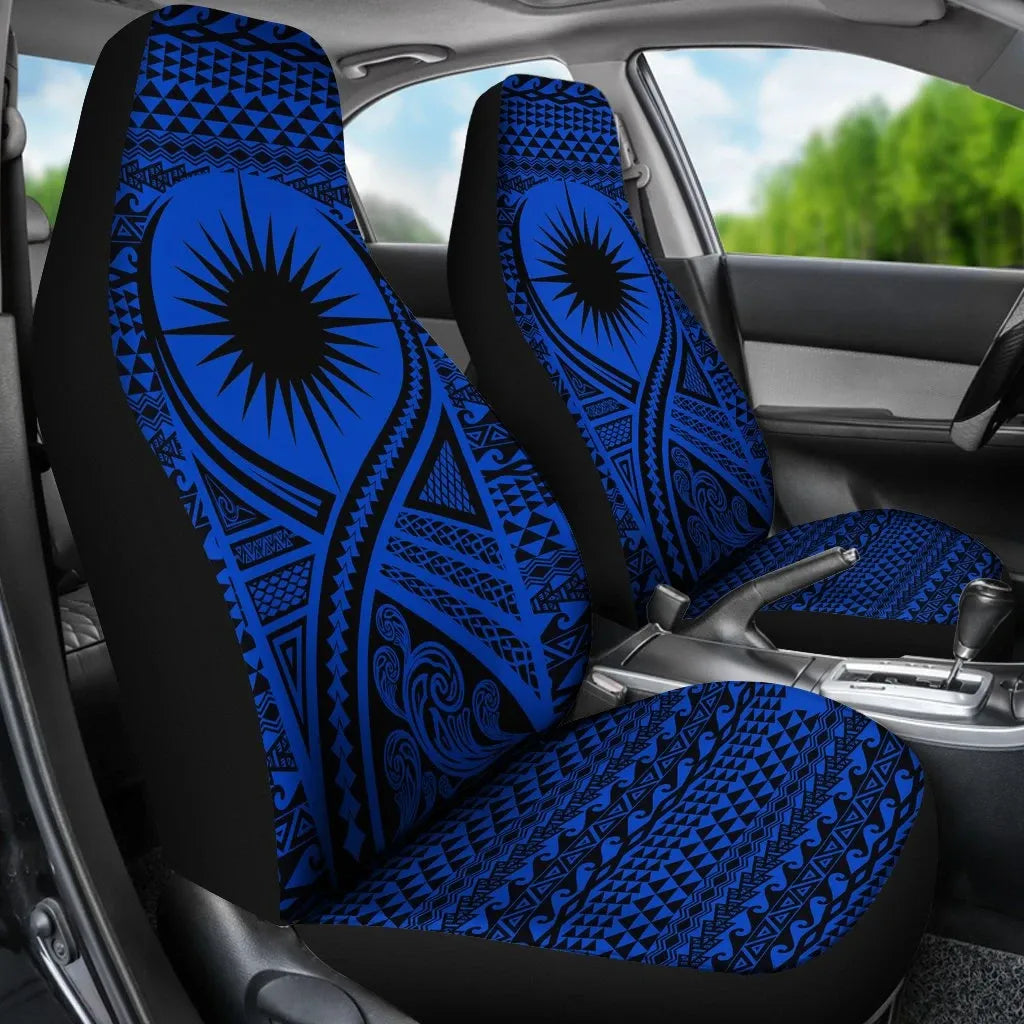 Marshall Islands Car Seat Cover - Marshall Islands Flag Polynesian Tattoo Blue