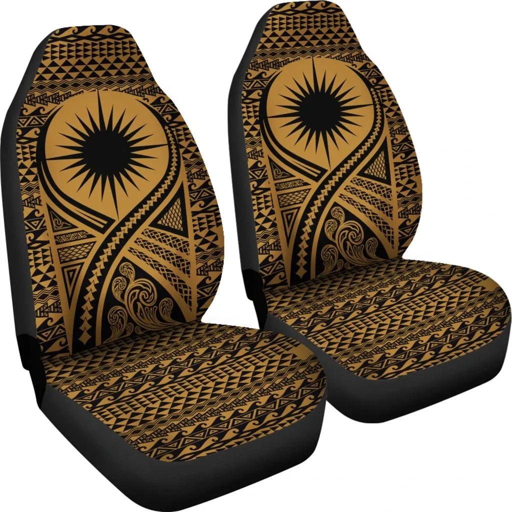 Marshall Islands Car Seat Cover - Marshall Islands Flag Polynesian Tattoo Gold