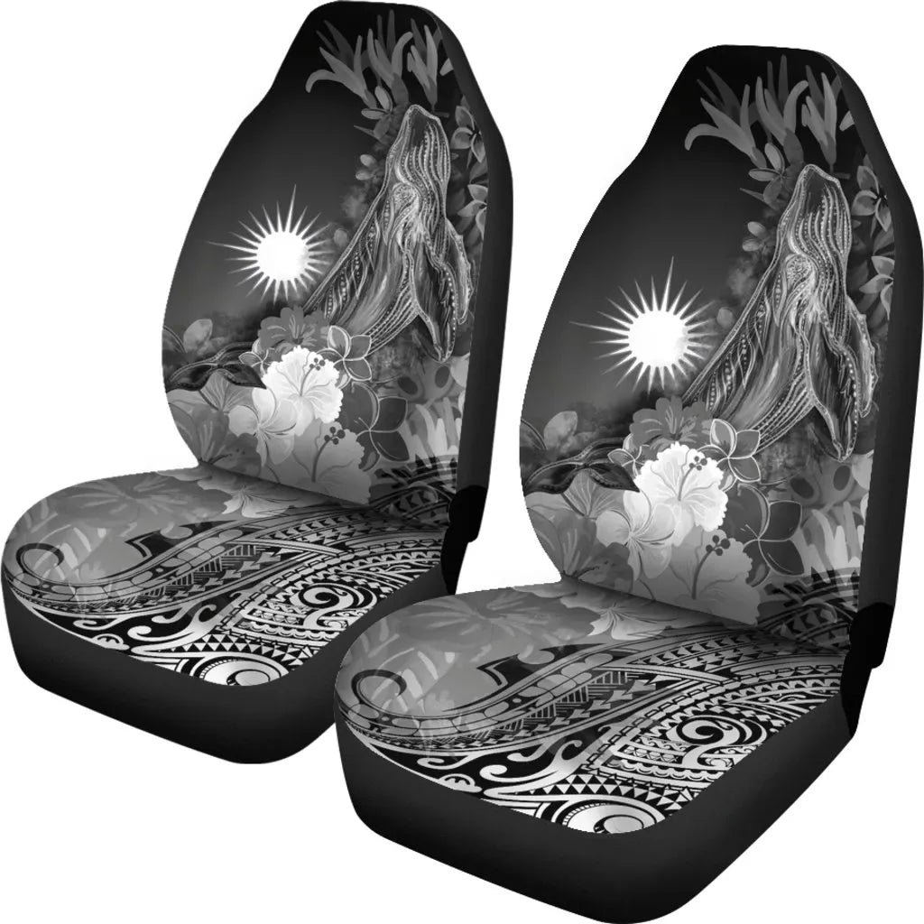 Marshall Islands Car Seat Covers - Humpback Whale with Tropical Flowers (White)