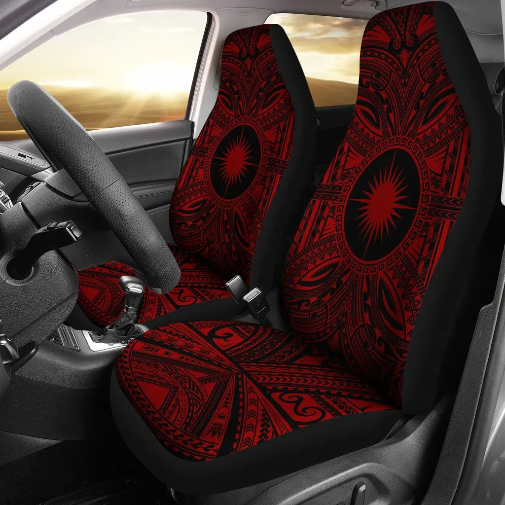 Marshall Islands Car Seat Cover - Marshall Islands Coat Of Arms Polynesian Red Black