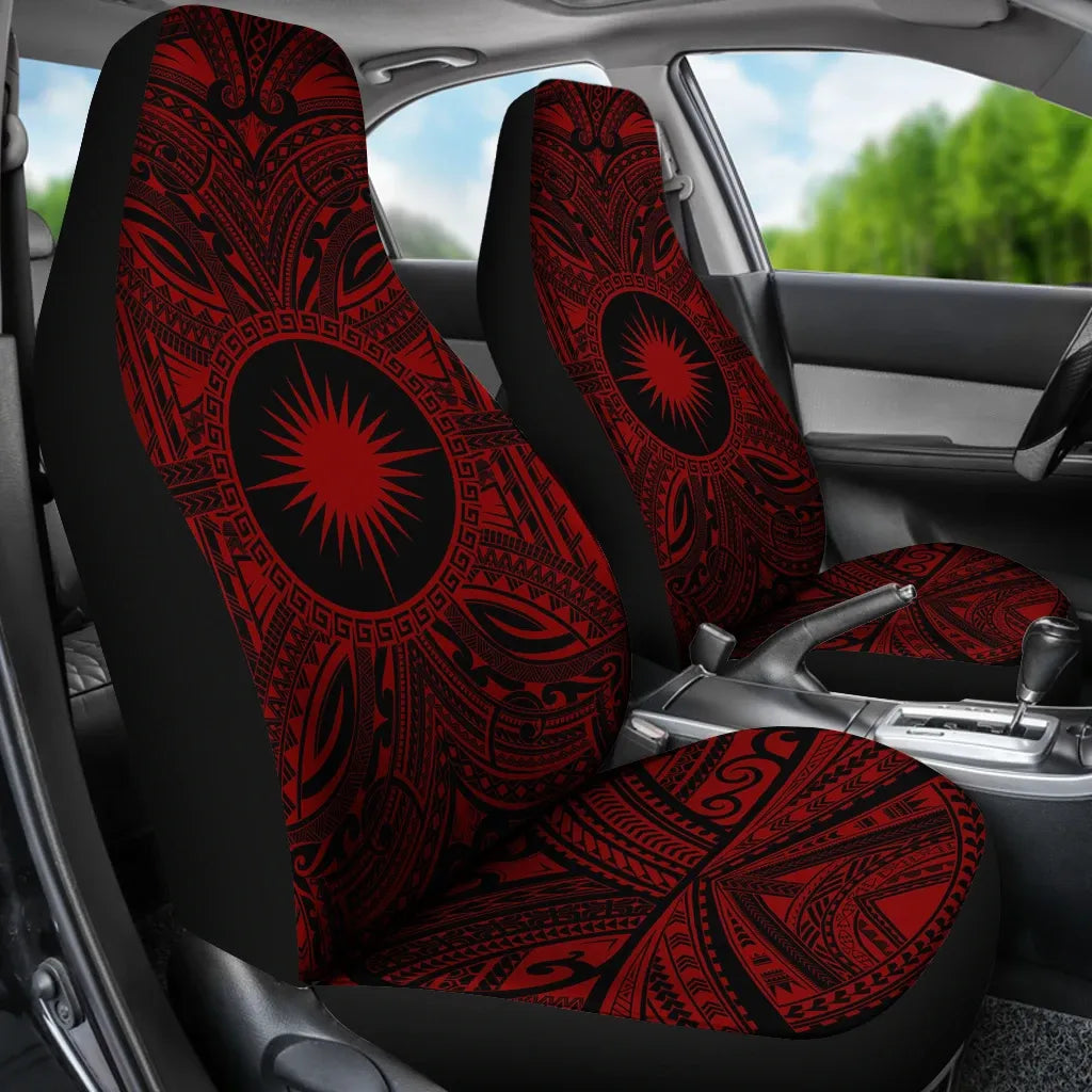 Marshall Islands Car Seat Cover - Marshall Islands Coat Of Arms Polynesian Red Black