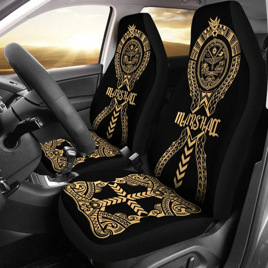 Marshall Islands Car Seat Covers - Marshall Islands Seal Polynesian Tribal Gold