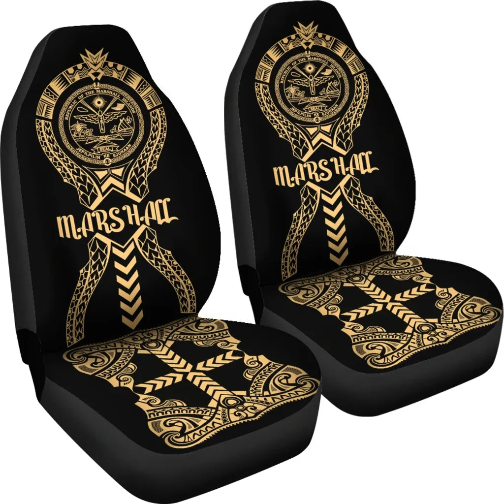 Marshall Islands Car Seat Covers - Marshall Islands Seal Polynesian Tribal Gold