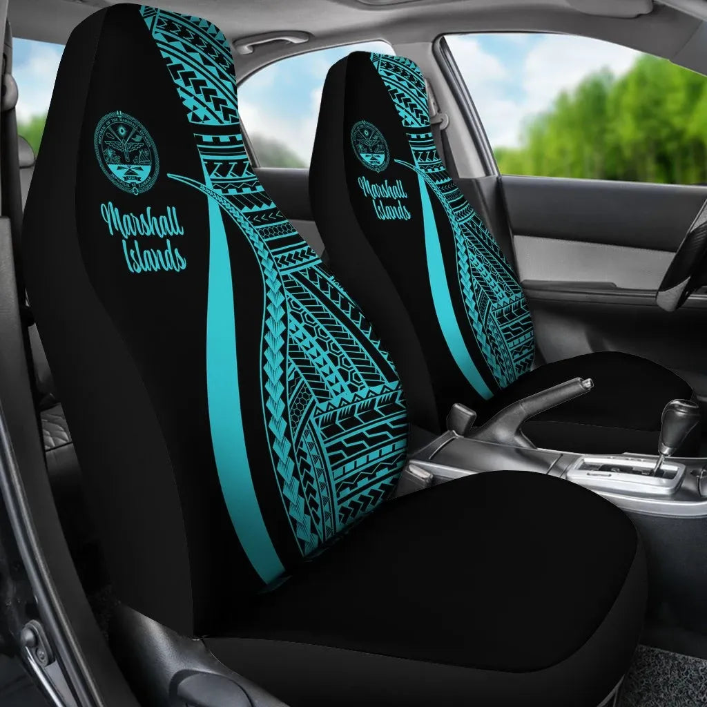 Marshall Islands Car Seat Covers - Turquoise Polynesian Tentacle Tribal Pattern Crest