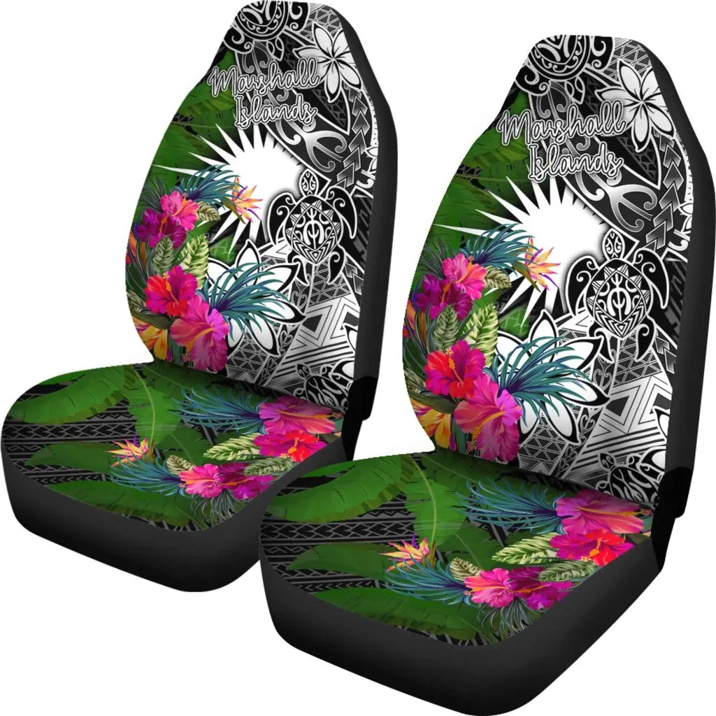 Marshall Islands Car Seat Covers - Turtle Plumeria Banana Leaf