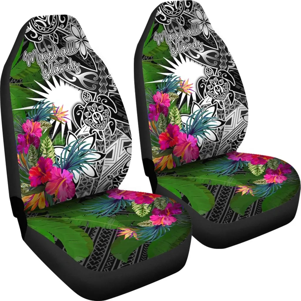 Marshall Islands Car Seat Covers - Turtle Plumeria Banana Leaf