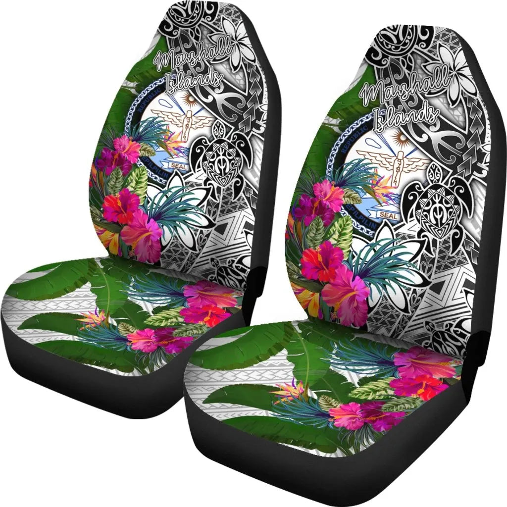 Marshall Islands Car Seat Covers White - Turtle Plumeria Banana Leaf Crest