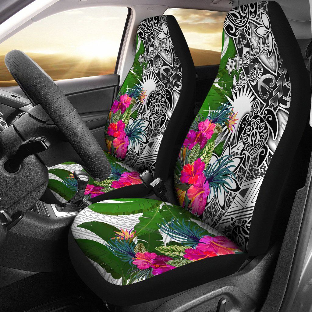 Marshall Islands Car Seat Covers White - Turtle Plumeria Banana Leaf