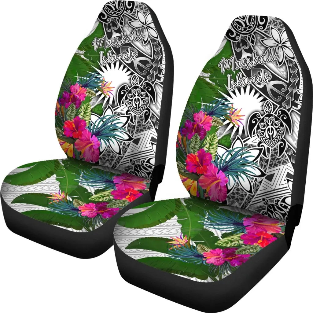Marshall Islands Car Seat Covers White - Turtle Plumeria Banana Leaf
