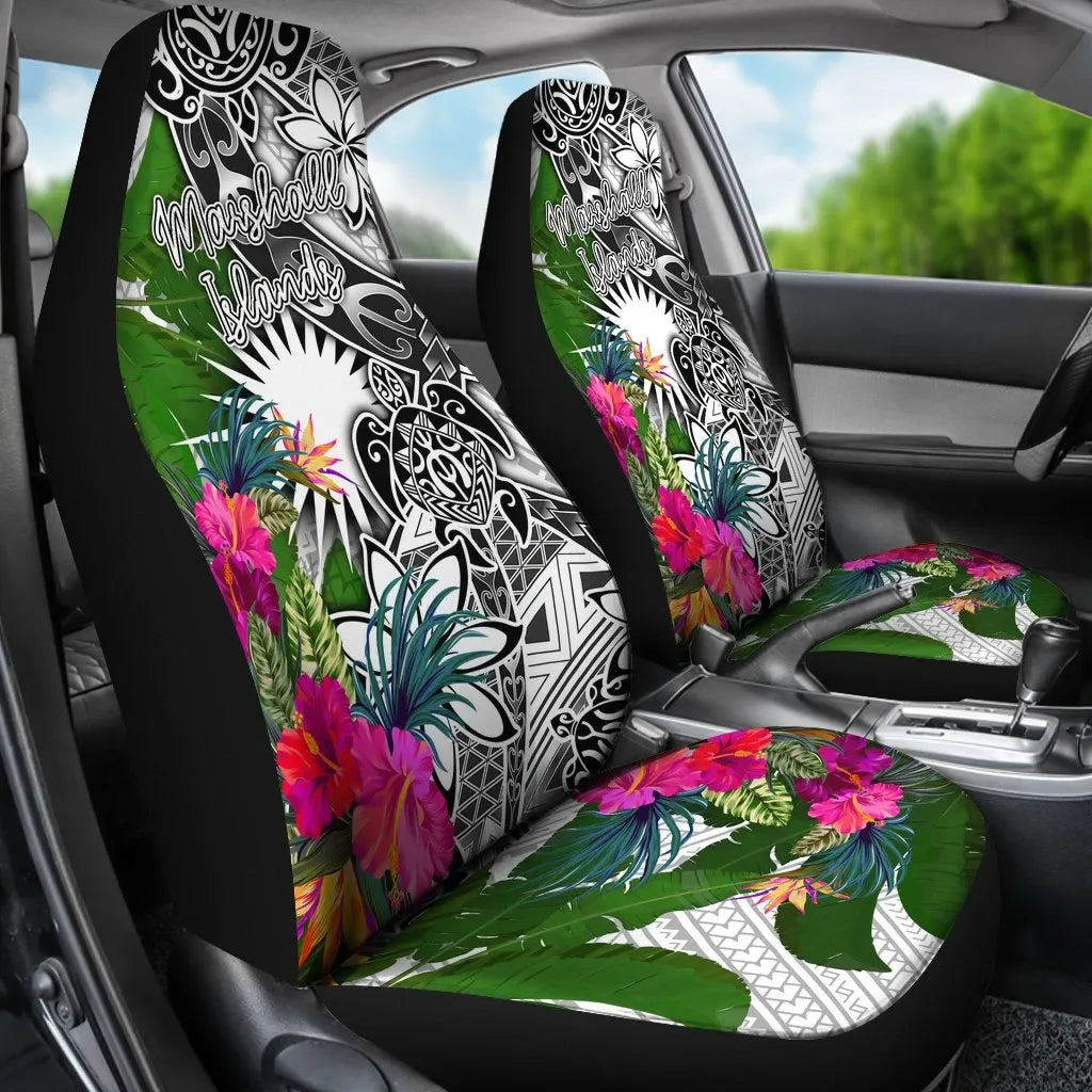 Marshall Islands Car Seat Covers White - Turtle Plumeria Banana Leaf