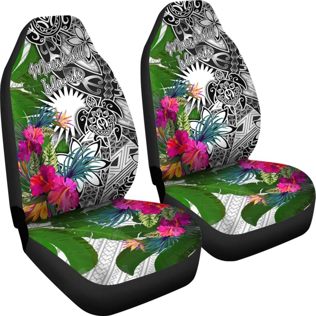 Marshall Islands Car Seat Covers White - Turtle Plumeria Banana Leaf