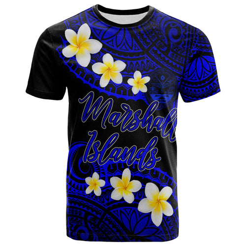Marshall Islands Crest Custom Personalised T-Shirt - Plumeria Polynesian Vibe Blue