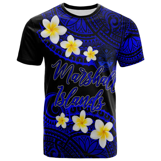 Marshall Islands Crest Custom Personalised T-Shirt - Plumeria Polynesian Vibe Blue