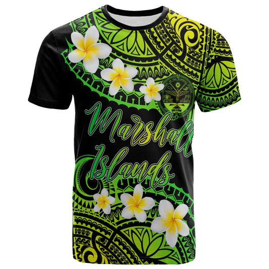 Marshall Islands Crest Custom Personalised T-Shirt - Plumeria Polynesian Vibe Green