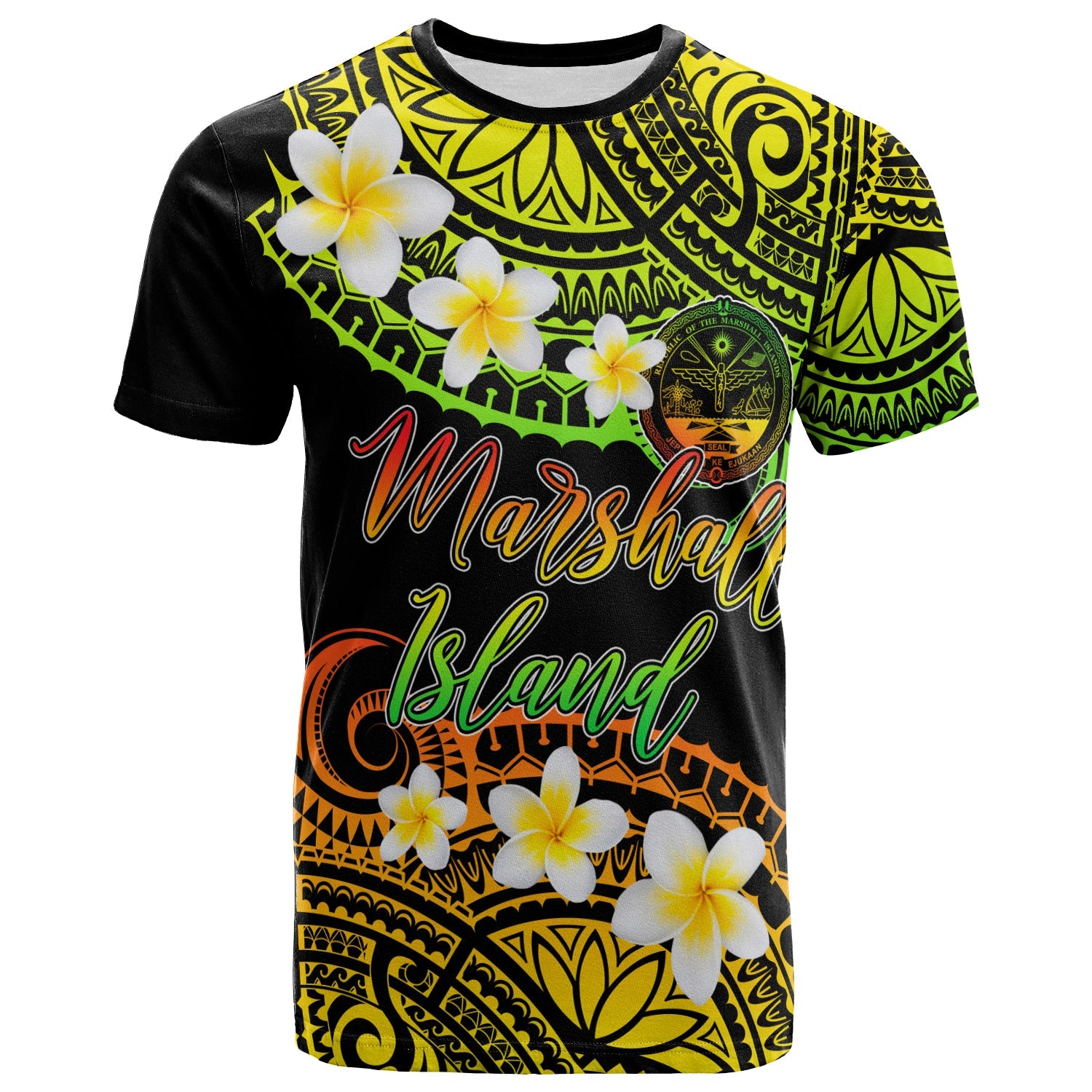 Marshall Islands Crest Custom Personalised T-Shirt - Plumeria Polynesian Vibe Reggae