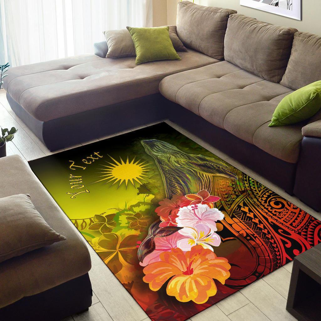 Marshall Islandss Custom Personalised Area Rug - Humpback Whale with Tropical Flowers (Yellow)