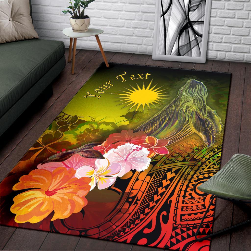 Marshall Islandss Custom Personalised Area Rug - Humpback Whale with Tropical Flowers (Yellow)