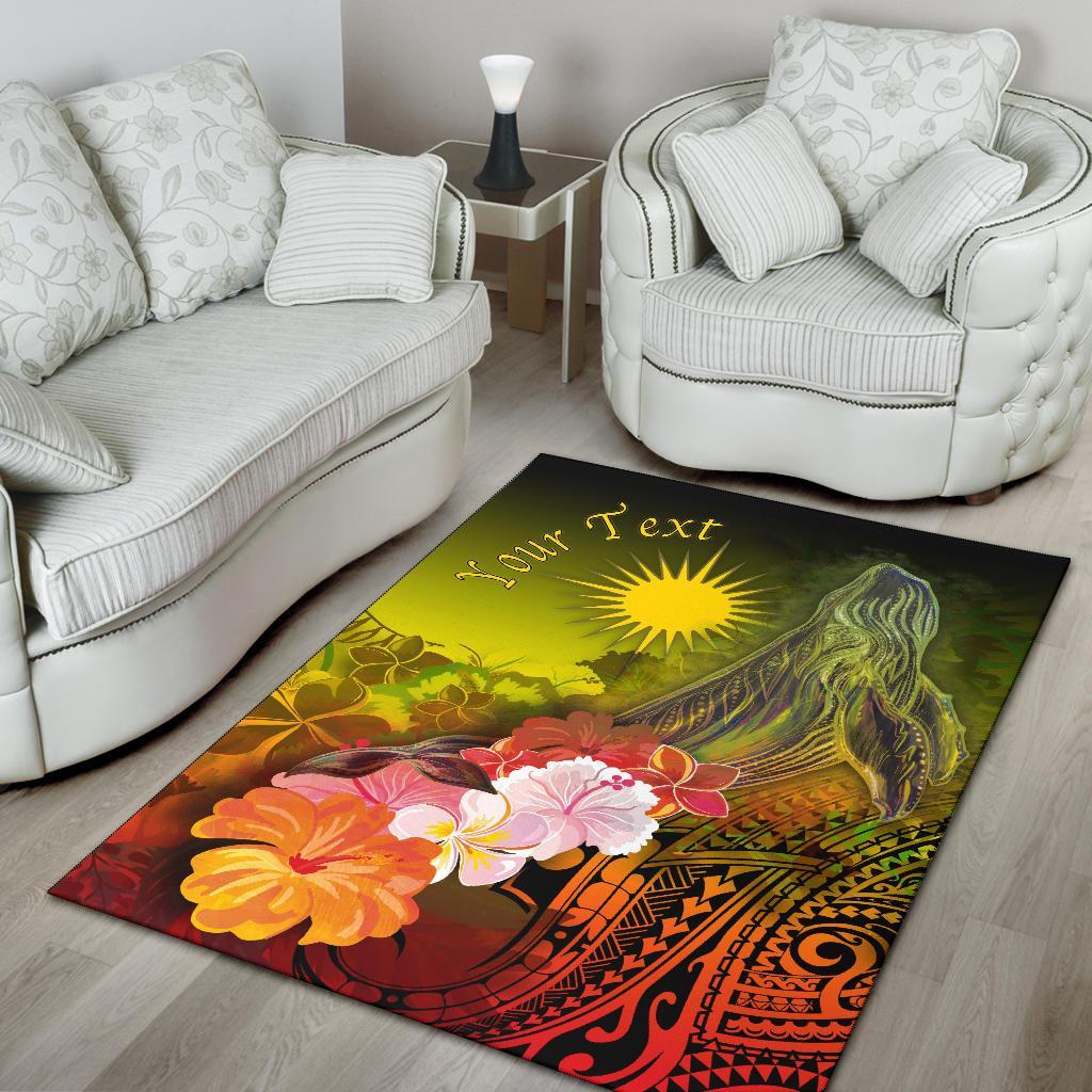 Marshall Islandss Custom Personalised Area Rug - Humpback Whale with Tropical Flowers (Yellow)