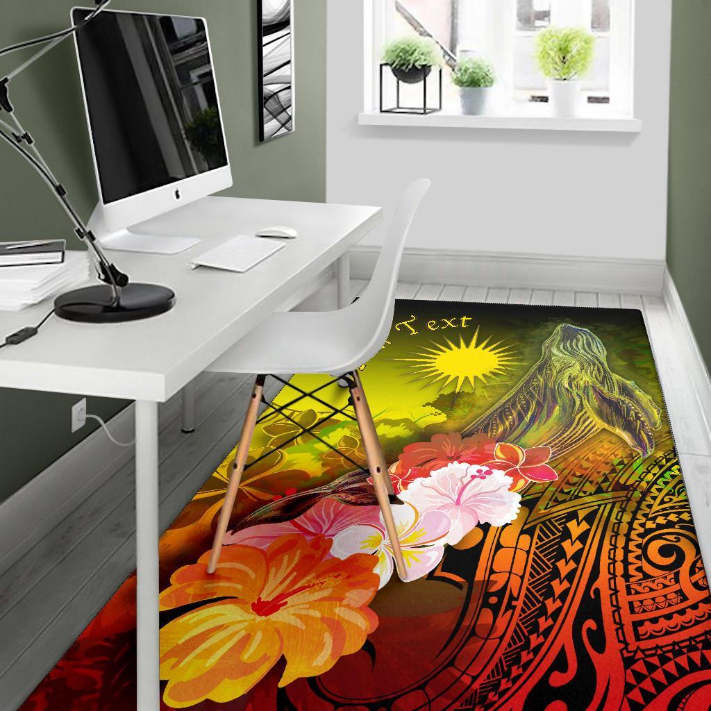 Marshall Islandss Custom Personalised Area Rug - Humpback Whale with Tropical Flowers (Yellow)