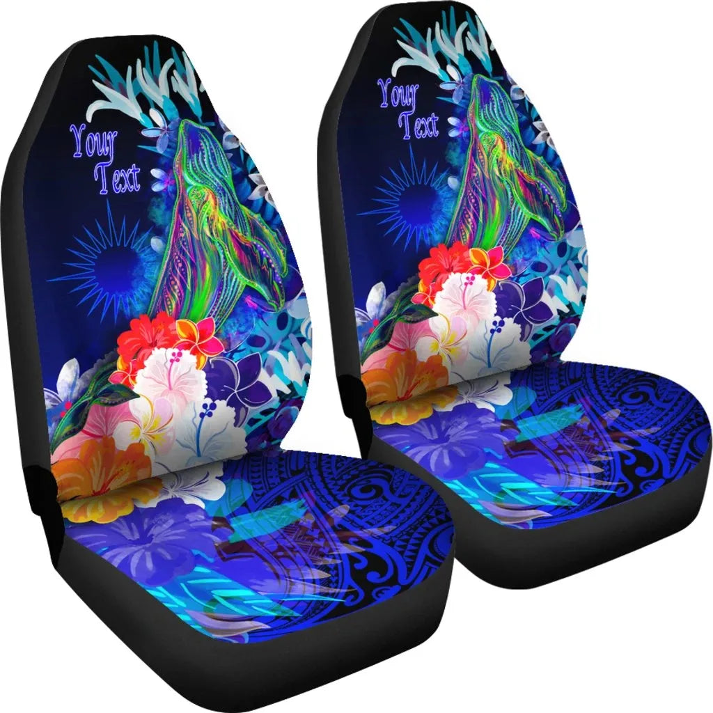Marshall Islands Custom Personalised Car Seat Covers - Humpback Whale with Tropical Flowers (Blue)