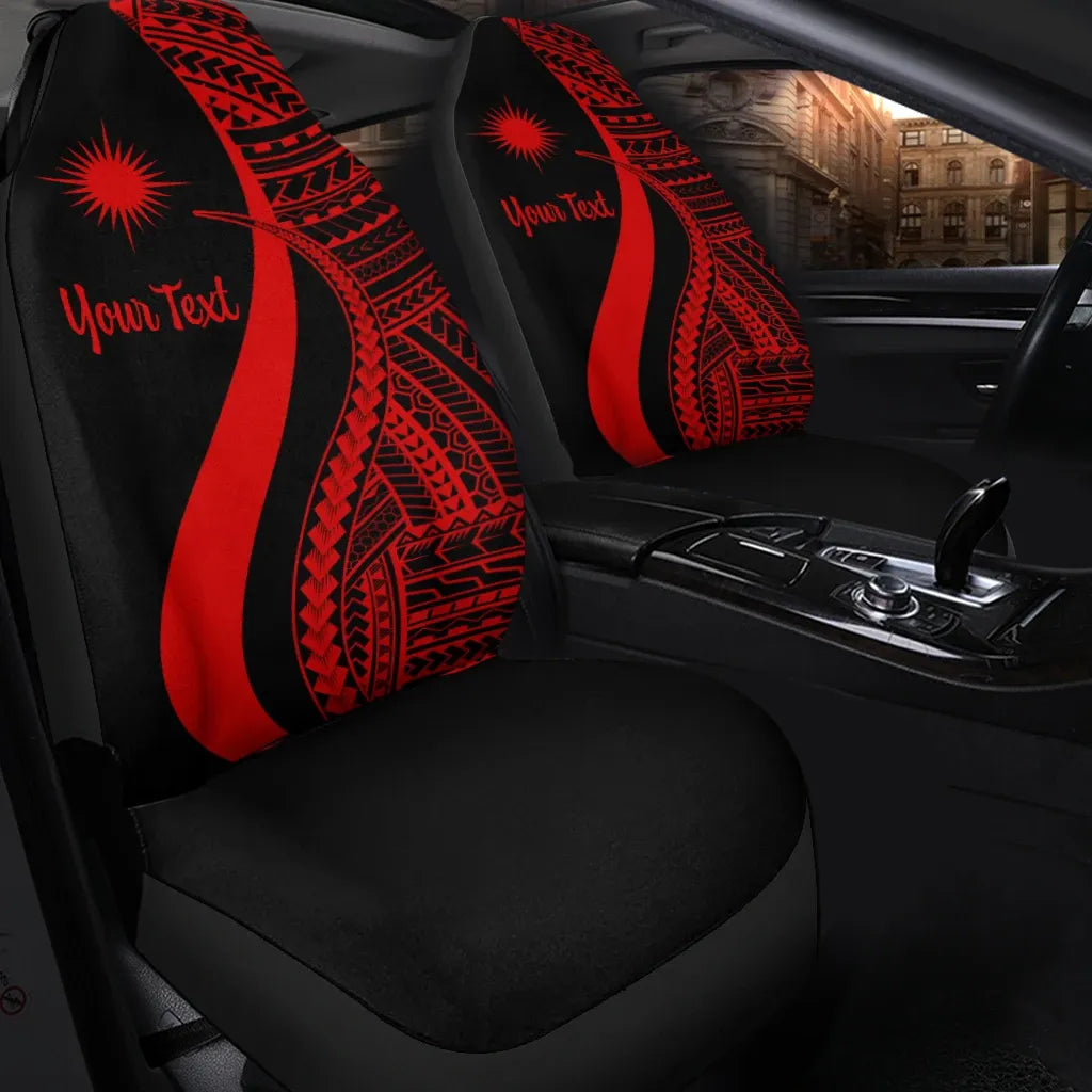 Marshall Islands Custom Personalised Car Seat Covers - Red Polynesian Tentacle Tribal Pattern