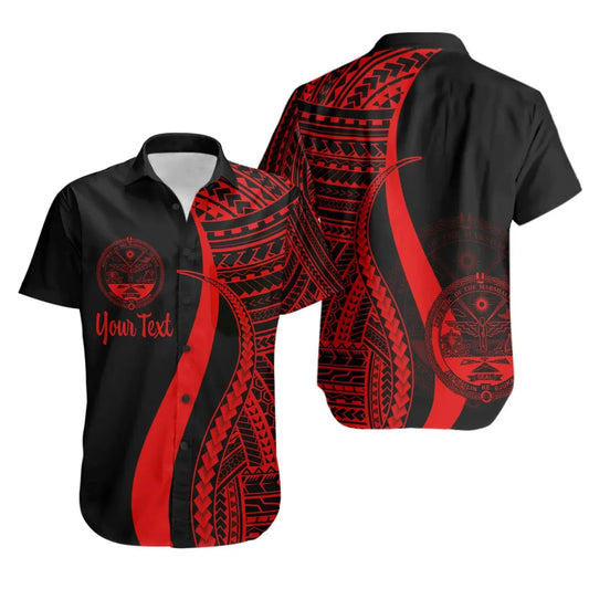 Marshall Islands Custom Personalised Short Sleeve Shirt - Red Polynesian Tentacle Tribal Pattern Crest