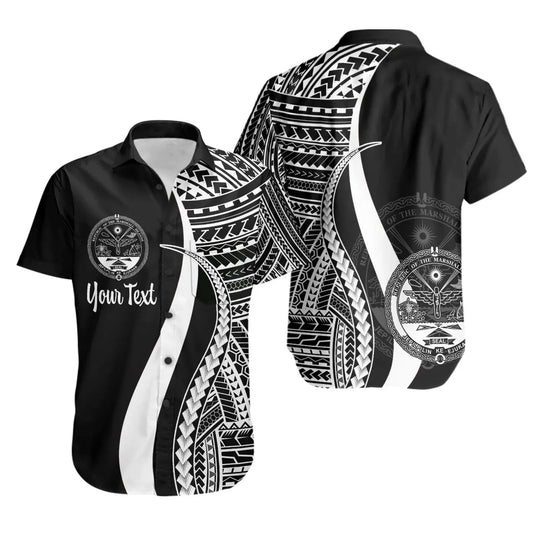 Marshall Islands Custom Personalised Short Sleeve Shirt - White Polynesian Tentacle Tribal Pattern Crest