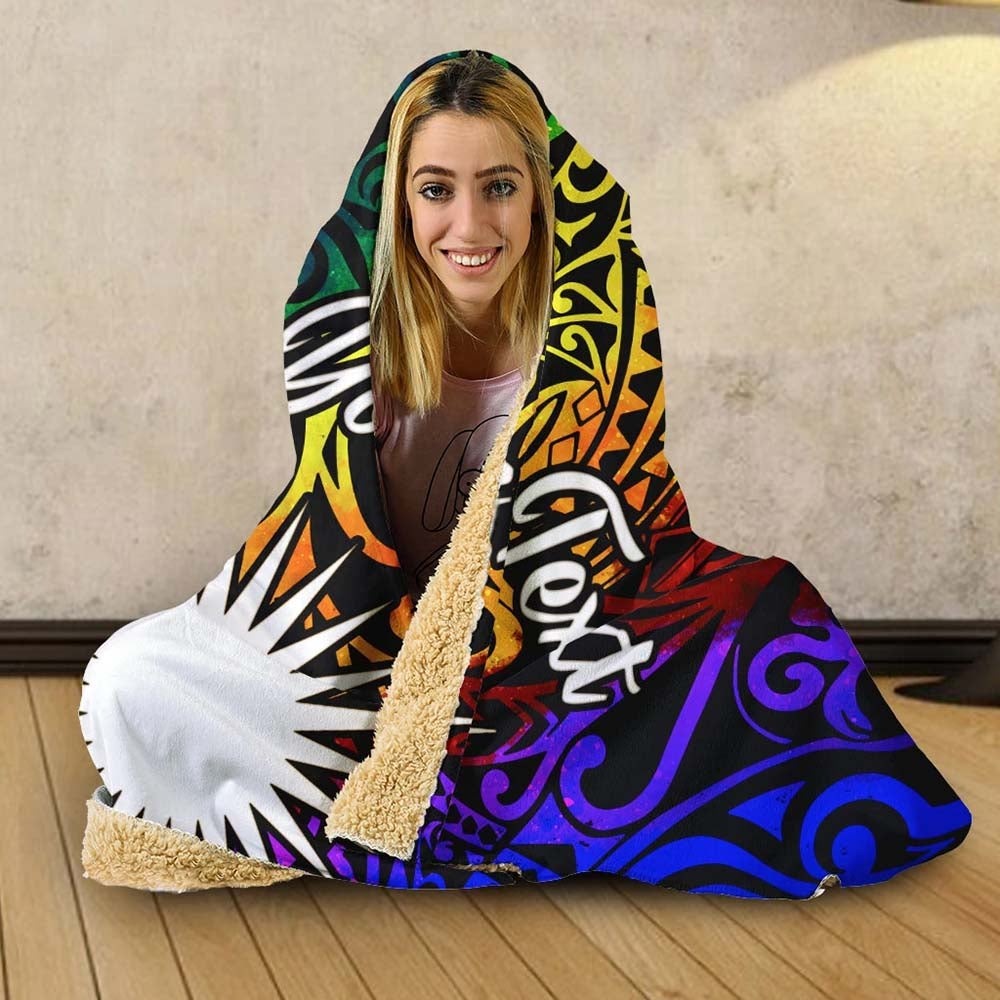 Marshall Islands Custom Personalised Hooded Blanket - Rainbow Polynesian Pattern