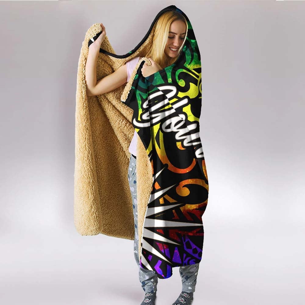 Marshall Islands Custom Personalised Hooded Blanket - Rainbow Polynesian Pattern
