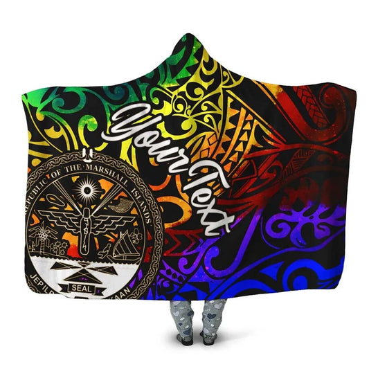 Marshall Islands Custom Personalised Hooded Blanket - Rainbow Polynesian Pattern Crest