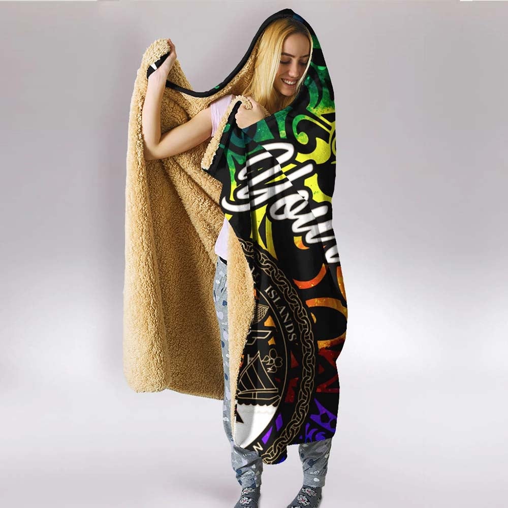 Marshall Islands Custom Personalised Hooded Blanket - Rainbow Polynesian Pattern Crest
