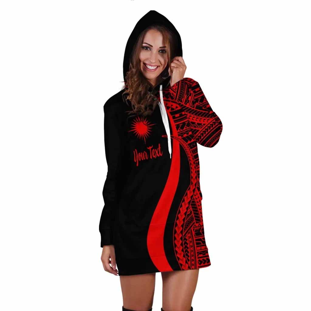 Marshall Islands Custom Personalised Hoodie Dress - Red Polynesian Tentacle Pattern