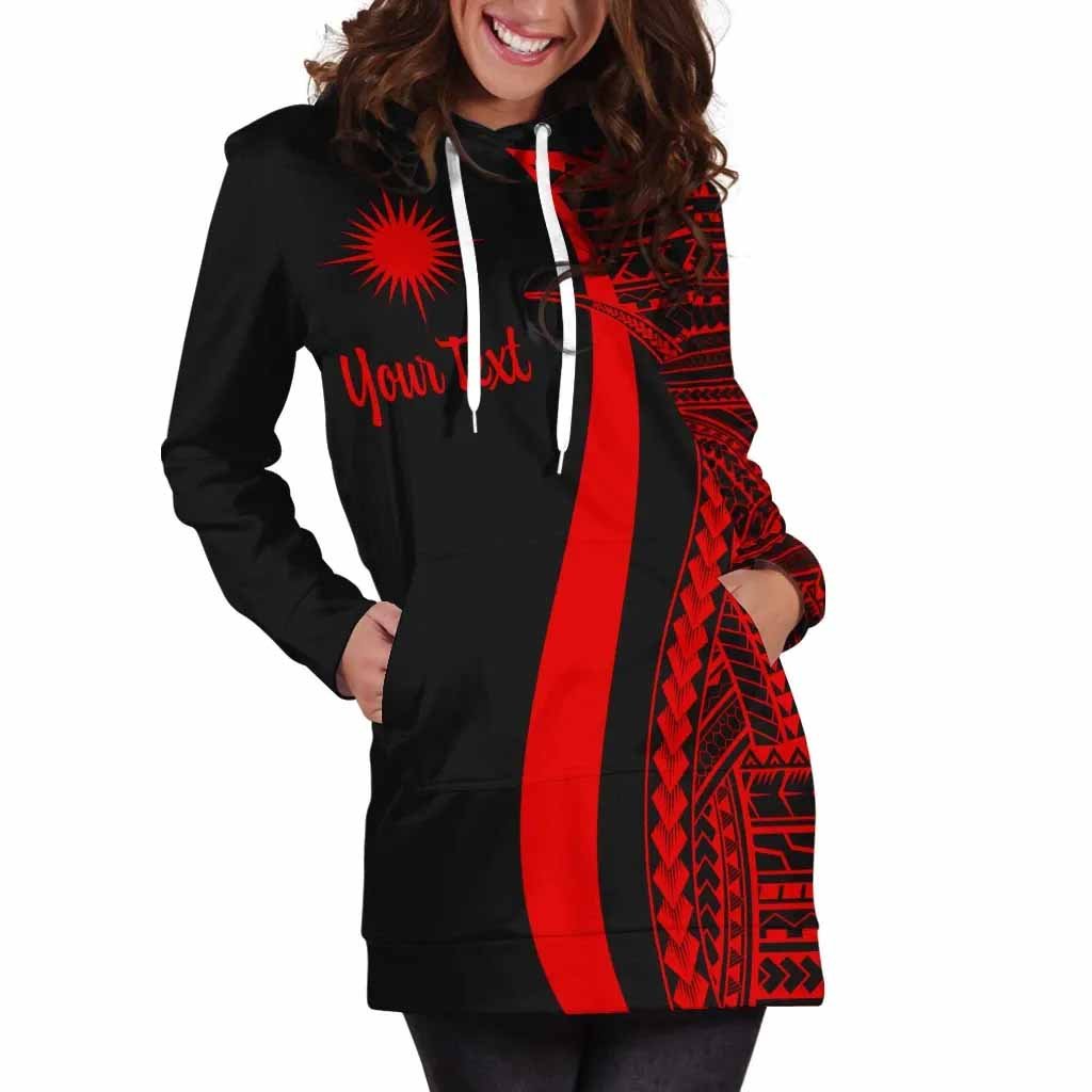 Marshall Islands Custom Personalised Hoodie Dress - Red Polynesian Tentacle Pattern
