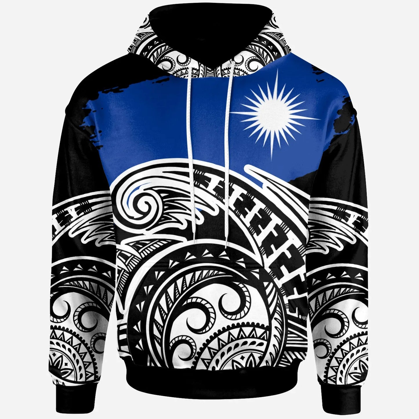 Marshall Islands - Custom Personalised Hoodie - Ethnic Style With Round Black White Pattern