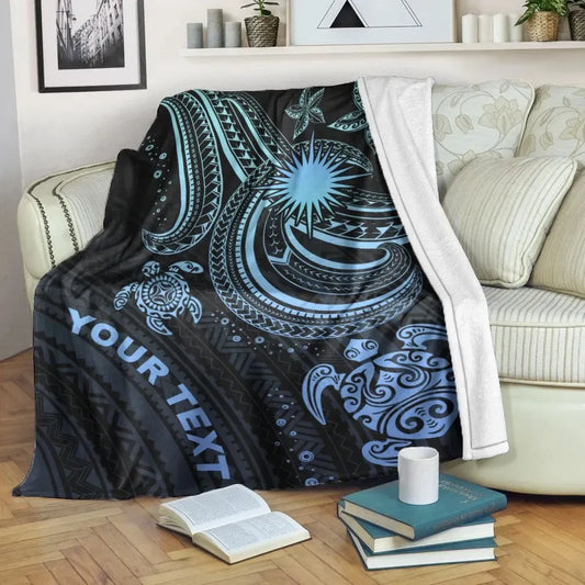 Marshall Islands Custom Personalised Premium Blanket- Blue Turtle