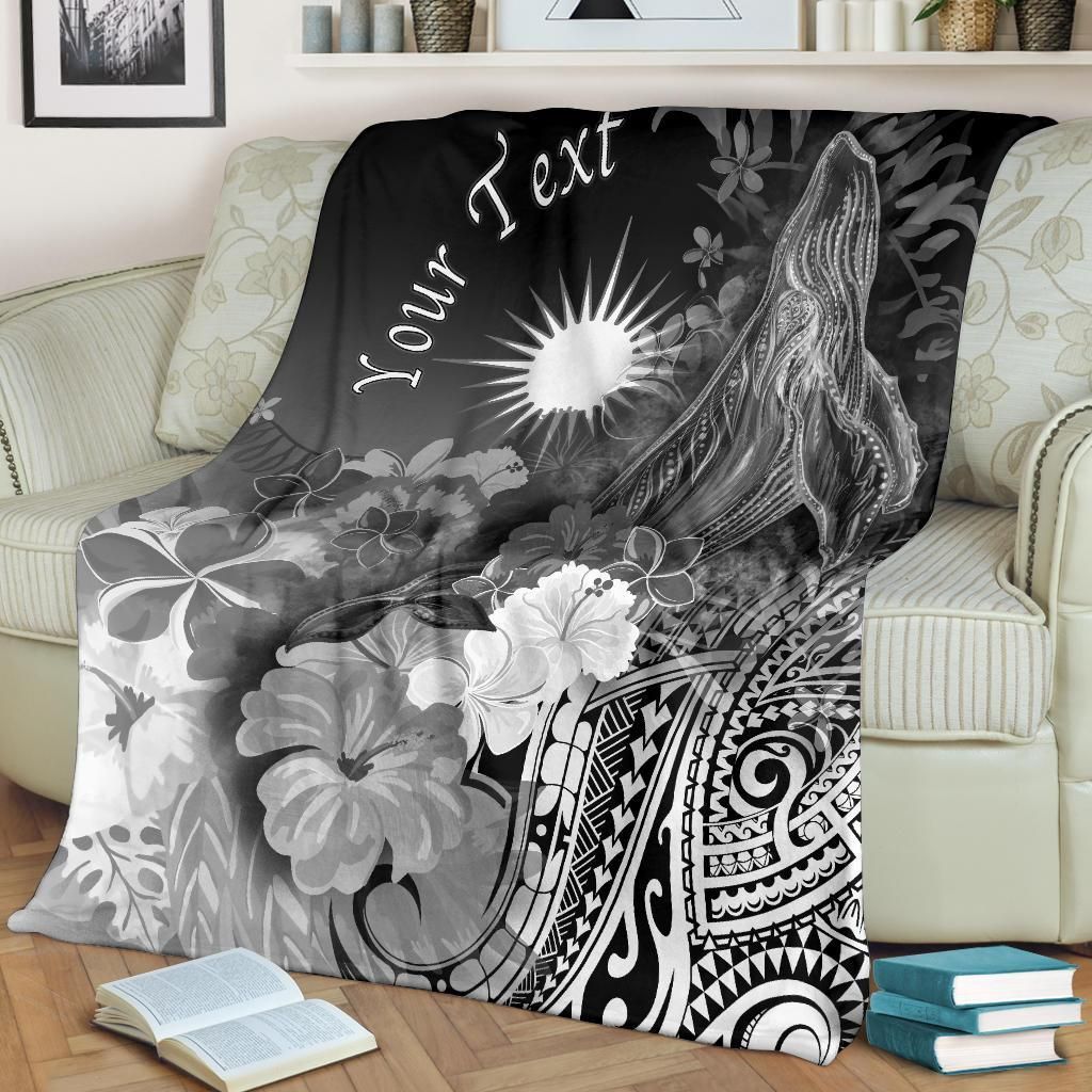 Marshall Islands Custom Personalised Premium Blanket - Humpback Whale with Tropical Flowers (White)