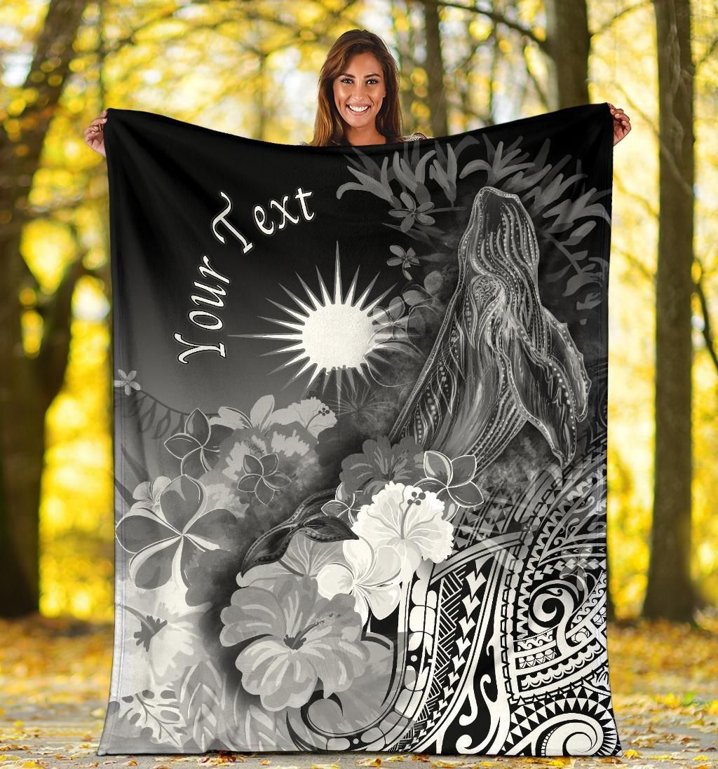 Marshall Islands Custom Personalised Premium Blanket - Humpback Whale with Tropical Flowers (White)