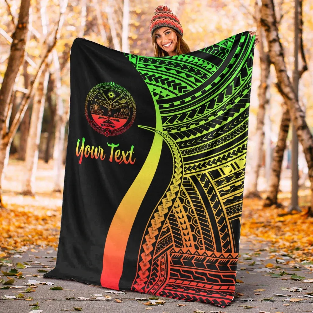 Marshall Islands Custom Personalised Premium Blanket - Reggae Polynesian Tentacle Tribal Pattern Crest