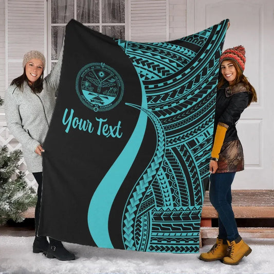 Marshall Islands Custom Personalised Premium Blanket - Turquoise Polynesian Tentacle Tribal Pattern Crest