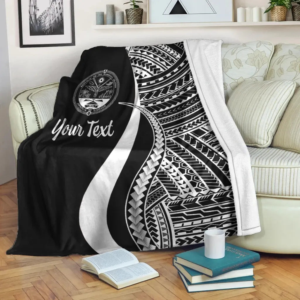 Marshall Islands Custom Personalised Premium Blanket - White Polynesian Tentacle Tribal Pattern Crest
