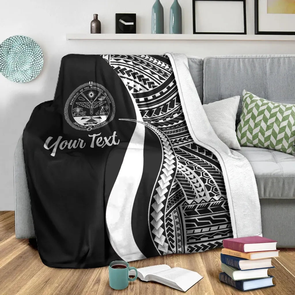 Marshall Islands Custom Personalised Premium Blanket - White Polynesian Tentacle Tribal Pattern Crest