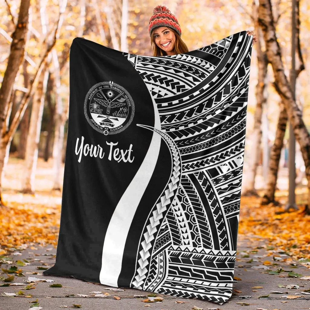 Marshall Islands Custom Personalised Premium Blanket - White Polynesian Tentacle Tribal Pattern Crest