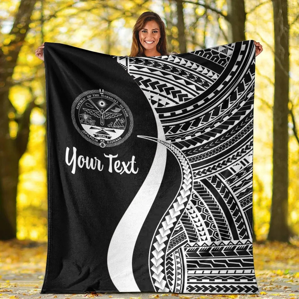 Marshall Islands Custom Personalised Premium Blanket - White Polynesian Tentacle Tribal Pattern Crest